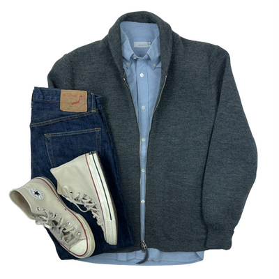 Wool Zip Shawl Collar Cardigan